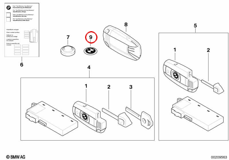 Emblema para llave OEM 66122155754 para BMW (Modelos compatibles: E81, E82, E87, E88, E90, E91, E60, E61, E63, E64). Original BMW.