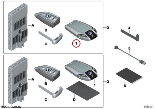 BMW Display Key OEM 66125A66293 per BMW G20, G21, G80, G23, G26, G82, G83, F90N, G30N, G31N, G32N, G11n, G12N, F91, F92, F93, G14, G15, G16, F97N, G01N, G01N, G01N, F98N, G02N, F95, G05, F96, G06, G07. BMW originale.