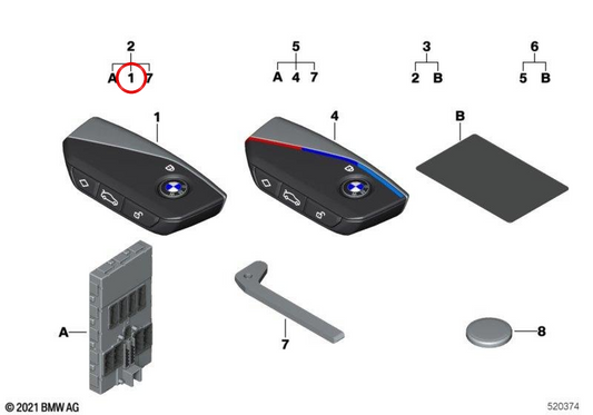 Chave de controle remoto OEM 66125A89461 para BMW G70, G07. BMW genuíno.
