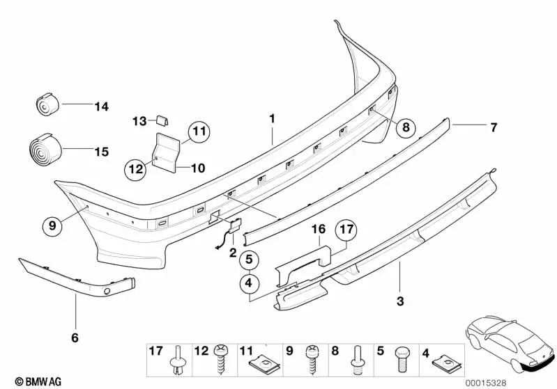 Faldón trasero imprimado OEM 51122491226 para BMW E36 (06/1993-08/2000). Original BMW.