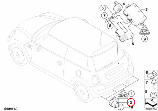 PDC-Ultraschallsensor Chili-Rot OEM 66203451517 für BMW 1er E81, X1 E84 und MINI R55, R56, R57, R58, R59, R60... Original BMW und MINI.