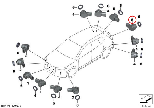 Sensor de estacionamento (PDC) OEM 66205A179B0 para BMW G60, G61, G68. BMW genuíno.