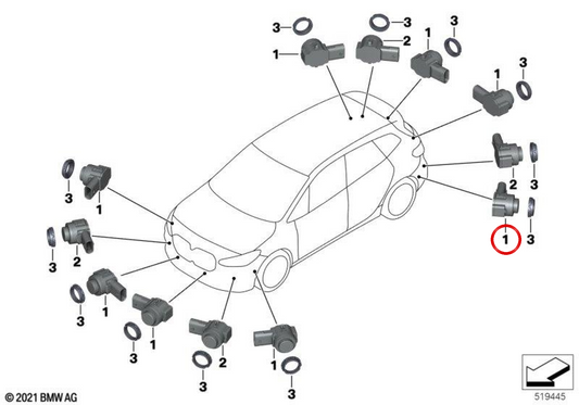 PARKING SENSOR (PDC) ULTRASONIC OEM 66205A2DA19 for BMW G60, G61, G68, G70. Original BMW.