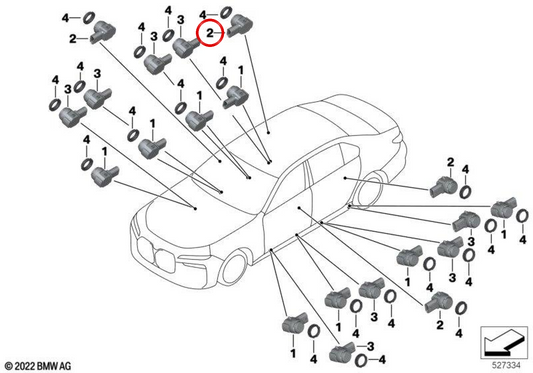 Sensore ad ultrasuoni PDC/PMA Frozen Deep Grey II OEM 66205A2DA48 per BMW G60, G61, G68, G70, G73, G90, G99, X3 G45, X3L G48... e altri. Originale BMW.