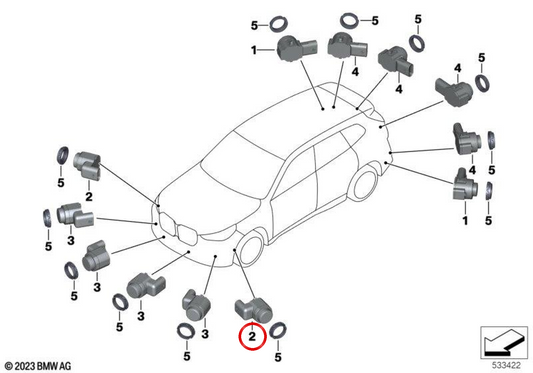 Ultrasonic PDC sensor Frozen Portimao blue OEM 66205A67597 for BMW 1 Series F70, 2 Series Gran Coupé F74, F78, X2 U10... Original BMW