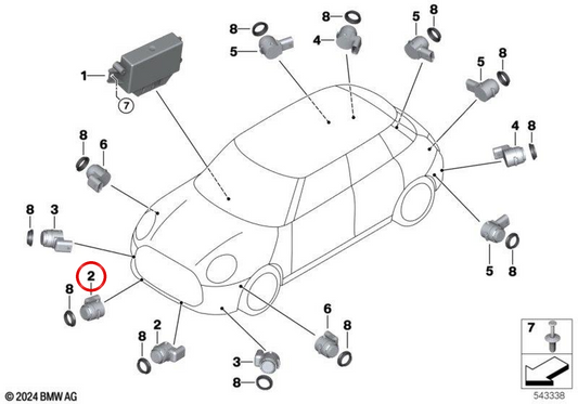 Ultraschallsensor PDC Melting Silver III OEM 66205A74236 für MINI F65, F66, F67 Cooper C und Cooper S... und mehr. Original MINI.