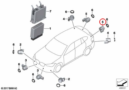 Sensore ad ultrasuoni PDC blu Phytonic OEM 66206840236 per BMW X1 F48, X1 F48 LCI, X2 F39. Originale BMW.
