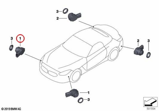 Ultrasonic parking sensor Skyscraper OEM 66207927956 for BMW F40, F44, G30N, G31N, G32N, F93, G14, G15, G16, G18. Original BMW.