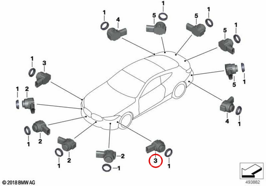 Capteur de stationnement à ultrasons Frozen Pure OEM 66207927976 pour BMW F40, F44, F91, F92, F93, G14, G15, G16. BMW d'origine.