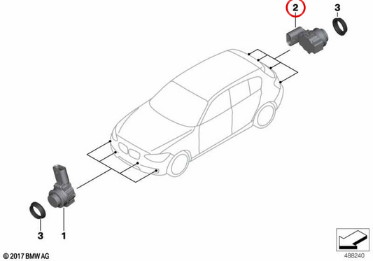 Sensor de estacionamento PDC ultrassônico Glaciersilber OEM 66209261614 para BMW F20, F21, F22, F23, F87. BMW genuíno.