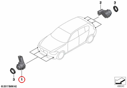 Sensor de estacionamento PDC marrom brilhante OEM 66209288224 para BMW F87, F30, F31, F34, F35, F80, F32, F33, F36, F82, F83. BMW genuíno.