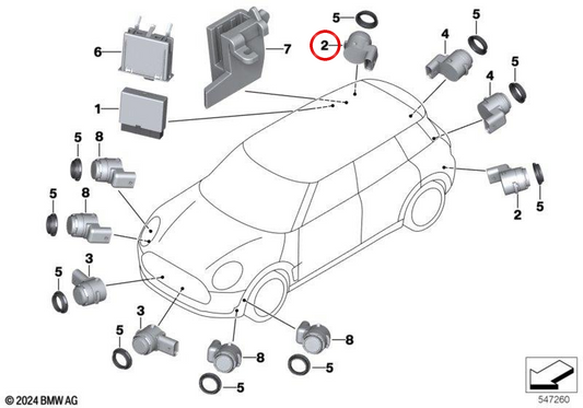 Sensor de ultrasonidos PDC verde salvia OEM 66209462573 para MINI F54 Clubman, F55, F56, F57 Cabrio, F60 Countryman… y más. Original MINI