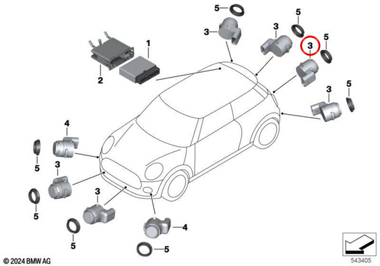 Ultraschallsensor PDC British Racing Grün OEM 66209490145 für MINI F54 Clubman, F55, F56, F57 Cabrio, F60 Countryman... Original MINI.