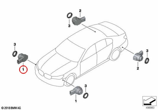 OM 66209827034 Sensore di parcheggio ad ultrasuoni grigi per BMW G30, G31, G32, G11, G12. BMW originale.