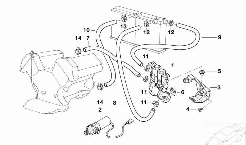 ADDITIONAL WATER PUMP FOR OEM WATER VALVE 64118375237 FOR BMW E39, E38. Original BMW.