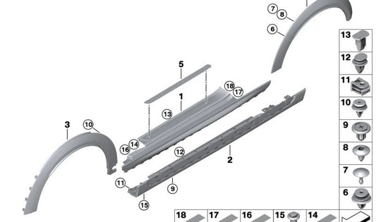 Paramento de chapa pasa-ruedas trasero izquierdo OEM 51119450667 para MINI F56, F57. Original MINI.