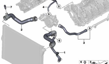 Tubo conector de refrigerante al termostato OEM 11537848370 para BMW X5 M F85 y X6 M F86. Original BMW.