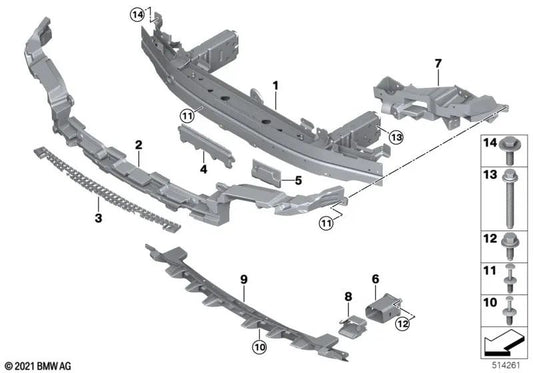 Lower right guide for BMW I20 (OEM 51117933616). Original BMW