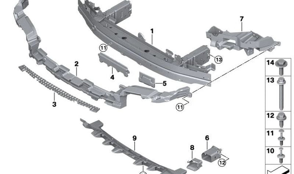 Tope de péndulo delantero OEM 51115A0BF69 para BMW iX3, xDrive20i, xDrive30d, xDrive40d (i20). Original BMW.