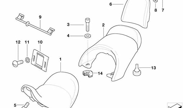Asiento con calefacción negro OEM 52537682770 para motos BMW K 1200 LT (K589) 2004–2009. Original BMW Motorrad.