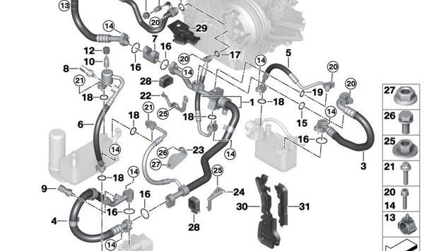 Soporte del sistema de refrigeración OEM 64129490059 para MINI F56 BEV, F56 BEV LCI, F57 BEV... y más. Original MINI.