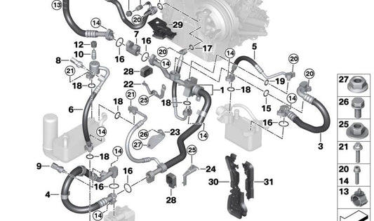 Junta compartimiento motor derecho OEM 64539312780 para MINI F56, F56 BEV, F55, Cabrio F57... y más. Original MINI.
