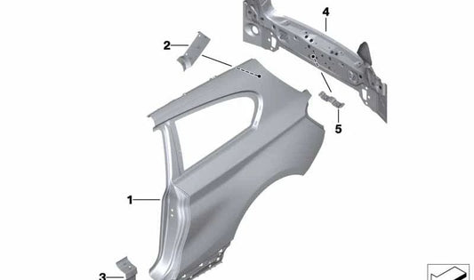Refuerzo lateral izquierdo del faldón OEM 41217298203 para BMW F21 (modelos: 114d, 114i, 116d, con motor N47, N13, B37 y transmisiones manuales). Pieza original BMW para zona inferior lateral izquierda.