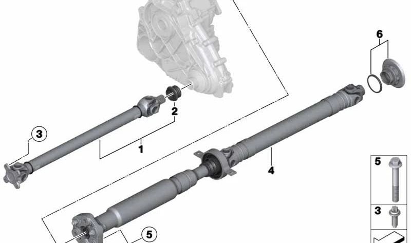 Árbol de transmisión trasero OEM 26107589802 para BMW X3 F25 y X4 F26 con tracción total. Compatible con motores N47T y B47O. Longitud 1322mm. Original BMW.