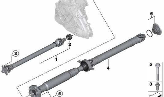 Árbol de transmisión trasero OEM 26107589802 para BMW X3 F25 y X4 F26 con tracción total. Compatible con motores N47T y B47O. Longitud 1322mm. Original BMW.