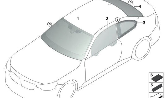 Verre latérale fixe arrière droite pour la série BMW 2 G42, G87 (OEM 51377482816). BMW d'origine