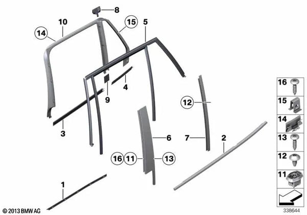 Paramento columna B puerta trasera derecha OEM 51352990884 para BMW X1 E84 (sDrive16d, sDrive18d, sDrive20d, sDrive28i). Original BMW.