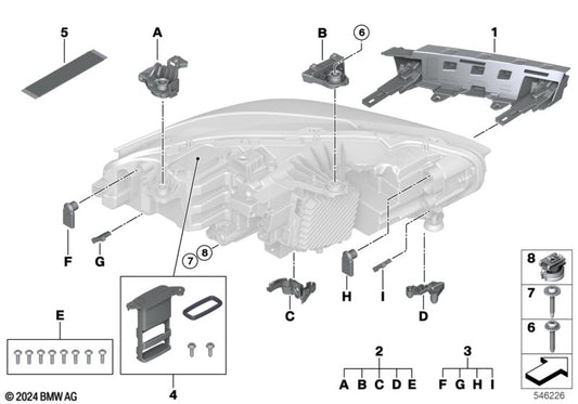 Reparatursatz linker Frontscheinwerfer OEM 63115A9D105 für BMW 1er F70, 2er Gran Coupé F74 und F78. Original BMW