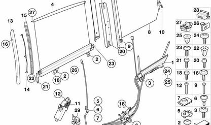 Cubierta embellecedora para parasol trasero derecho OEM 51167013106 para BMW Serie 7 E65, E66. Recambio original BMW.