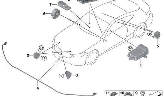 Sensor de puerta OEM 65779279391 para BMW F90, F90N, G30, G30N, G31, G31N, G38, G32, G32N, G11, G11N, G12, G12N, F91, F92, F93, G14, G15, G16. Original BMW.