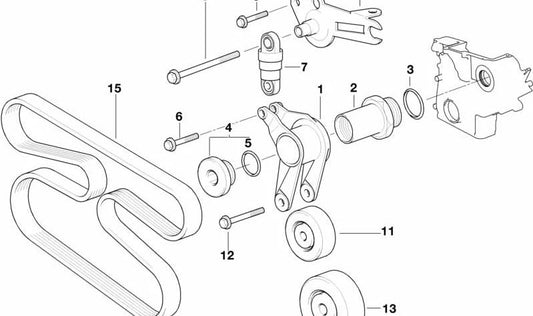 Parafuso hexagonal com arruela OEM 11282246472 para BMW E36, E34, E39, E38. Peça BMW original para sistema de correia (bomba de água/gerador). Ideal para manutenção ou substituição.