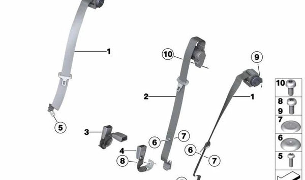 Cinturón de seguridad trasero izquierdo OEM 72117317708 para BMW E84 (X1). Original BMW.