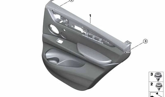 Panel puerta trasera izquierda en cuero OEM 51427415475 para BMW X6 F16 (xDrive30d, xDrive35i, xDrive40d, xDrive50i, M50d). Original BMW.