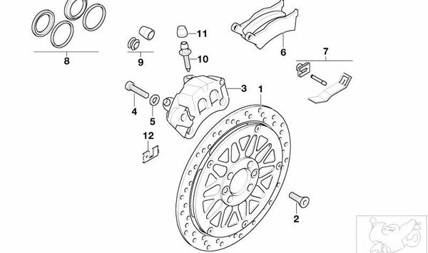 Kit de piezas de montaje OEM 34217662997 para BMW Motorrad R 1200 C (R259) y R 850/1150 RT (RR22). Compatible con modelos 0309, 0329, 0362, 0419 y 0417. Original BMW Motorrad.