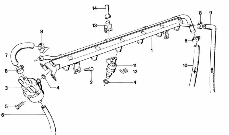 Tubo de inyección de combustible OEM 13531310706 para BMW E28, E24. Original BMW.
