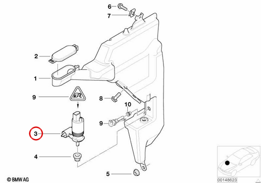 OEM 67126963854 Windshield Washer Installation Pump for MINI R50, R53. Original MINI.