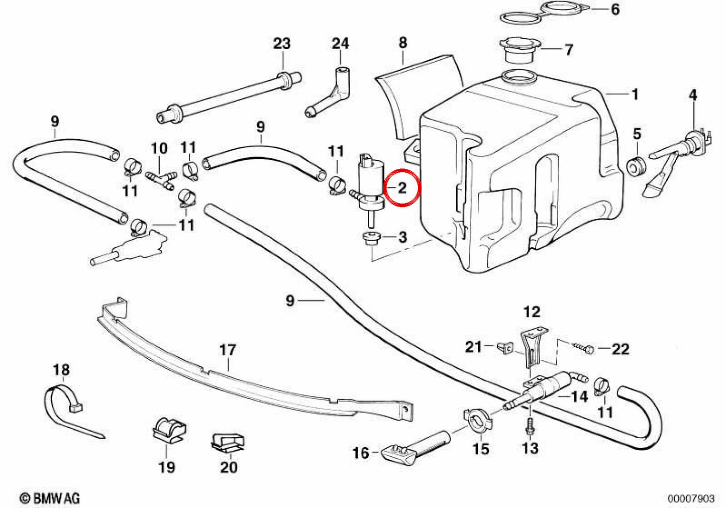 Pompa di lavaggio OEM 67128377430 per BMW E46, E90, E60, E87, X5 E53, Z4 E85, Serie 7 E65 ... e altro. BMW originale.