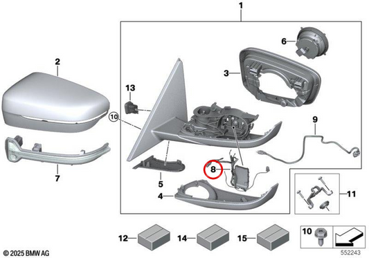 OEM Right Mirror Electronics 67135A3DB18 für BMW G42, G87, G20, G21, G28, G80, G81, G22, G23, G26, G82, G83. Original BMW.