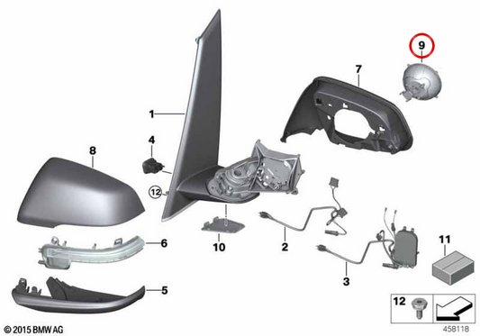 Motor ajuste espejo retrovisor con memoria OEM 67137383313 para BMW F52, F45, F46, F48, F49. Original BMW.