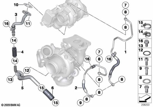 BMW Oil Pipe 3 F30 -Serie, F31, F34, 4 F32 -Serie, F33, F36, 5 F07, F10, F11, Serie 6 F06, F12, F13, 7 F01n, X3 F25, X4 F26, X5 F15, X6 F16 (OEM 11428508038). Original BMW.