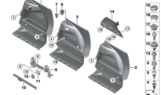 Revestimiento maletero derecho OEM 51472756134 para MINI Clubman R55 y R55 LCI (2006–2014). Original MINI.