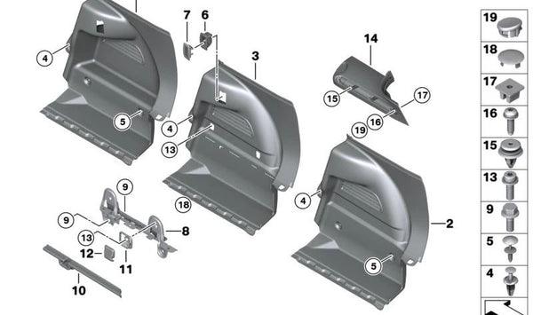 Revestimiento maletero derecho OEM 51472756134 para MINI Clubman R55 y R55 LCI (2006–2014). Original MINI.