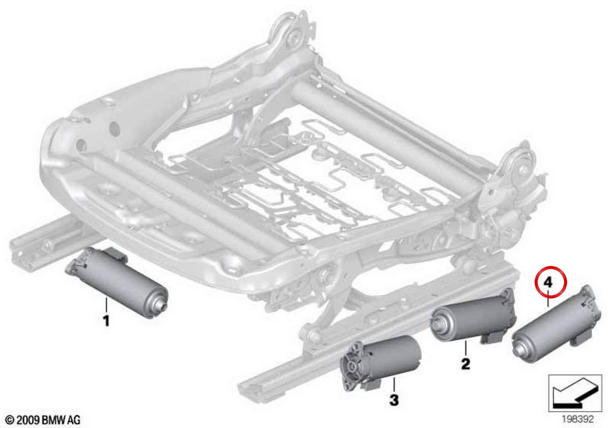 Motor ajuste respaldo asiento OEM 67316973598 para BMW E81, E82, E87, E88, E90, E91, E92, E93, E84, F25, F26, E89. Original BMW.