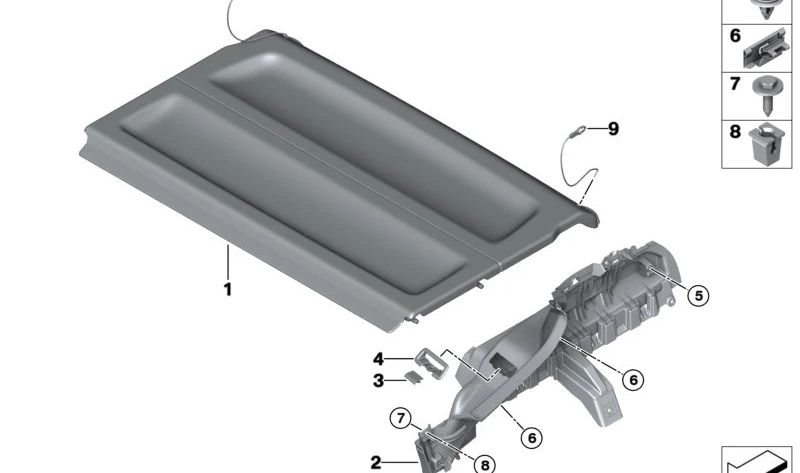 Soporte derecho para bandeja de maletero OEM 51469462436 para BMW X1 U11 {16i,18d,18i,20d,20i} (modelos desde 2022). Pieza original BMW.