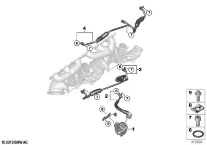 Tubería de la bomba de refrigerante del turbocompresor de escape para BMW F87N, F80, F80N, F82, F82N, F83, F83N (OEM 11537848507). Original BMW