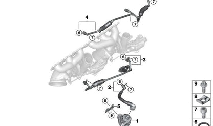 Tubo conexión bomba agua a bloque motor OEM 11537848505 para BMW F87, F80, F82, F83 M2, M3, M4 con motor S55. Repuesto original BMW.